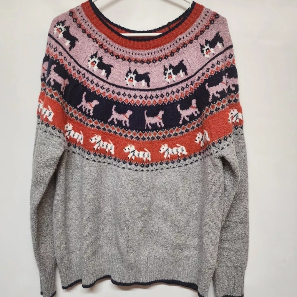 HOLIDAY TIME Women Sweater Dog Dogs Pattern M (8-10) Metallic Silver Glitter